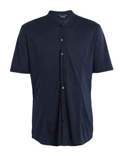 Daniele Alessandrini Man Shirt Navy Blue Size Xl Polyester, Viscose, Elastane