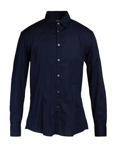 Daniele Alessandrini Man Shirt Navy Size 15 ½ Cotton, Elastane In Blue