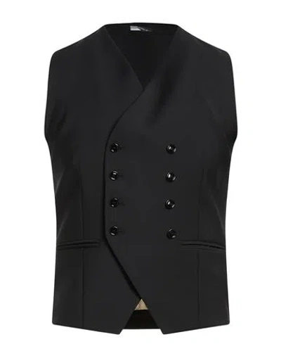 Daniele Alessandrini Man Tailored Vest Black Size 36 Wool, Polyester, Elastane