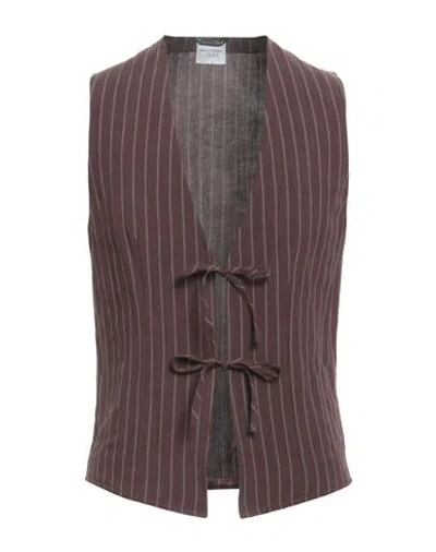 Daniele Alessandrini Man Tailored Vest Chocolate Brown Size 38 Linen, Viscose