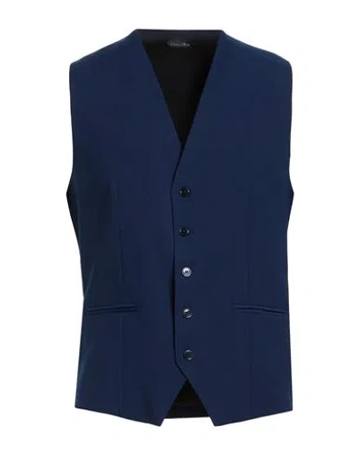Daniele Alessandrini Man Tailored Vest Navy Size 36 Polyester, Viscose, Elastane In Blue