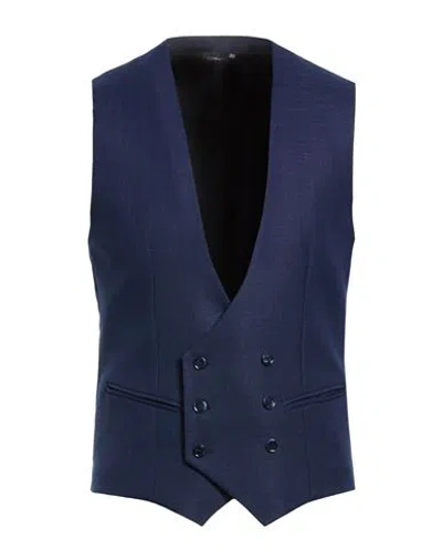 Daniele Alessandrini Man Tailored Vest Navy Size 38 Polyester, Viscose, Elastane In Blue