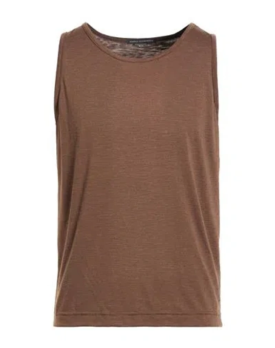 Daniele Alessandrini Man Tank Top Brown Size L Polyester, Viscose, Elastane