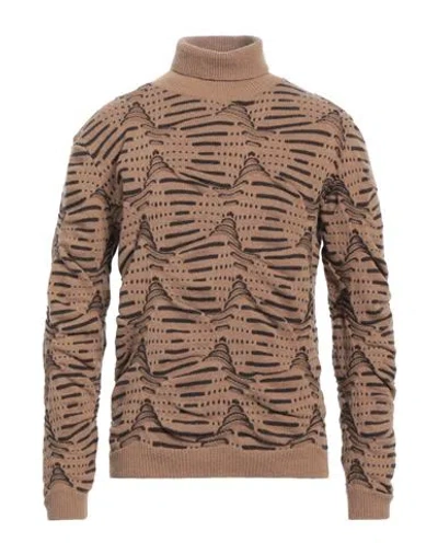 Daniele Alessandrini Man Turtleneck Camel Size 42 Wool, Polyamide In Brown