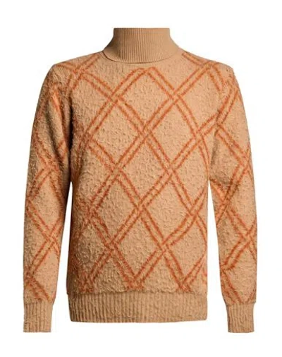 Daniele Alessandrini Man Turtleneck Sand Size 38 Wool, Polyamide In Brown