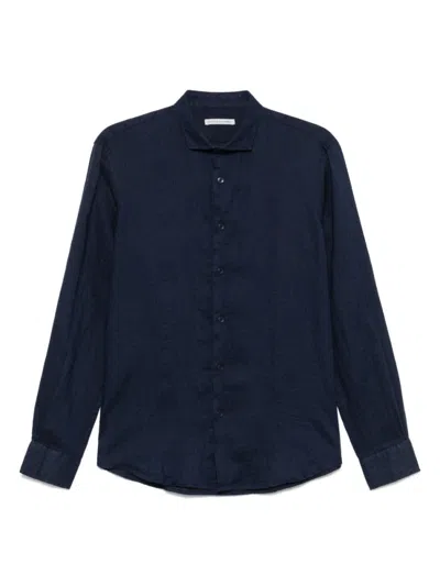 Daniele Alessandrini Navy Blue Long Sleeves Linen Shirt