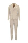 DANIELE ALESSANDRINI SAND DOUBLE-BREASTED PINSTRIPE SUIT