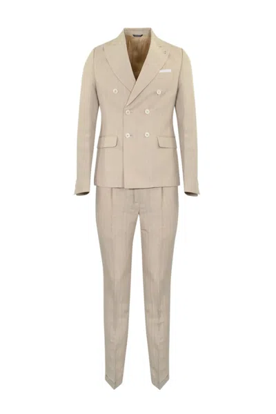 Daniele Alessandrini Sand Double-breasted Pinstripe Suit In Sabbia