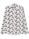Daniele Alessandrini White Shirt In Cotton Long Sleeves With Print Leaves In Bianco E Grigio