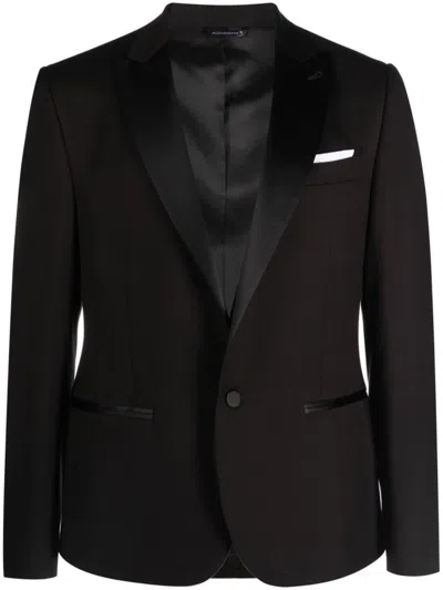 Daniele Alessandrini Single-breasted Viscose Blend Blazer With Glossy Lapels In Black