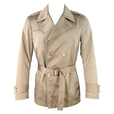 Pre-owned Daniele Alessandrini Size 38 Khaki Satin Double Breasted Belted Jacket In Sand