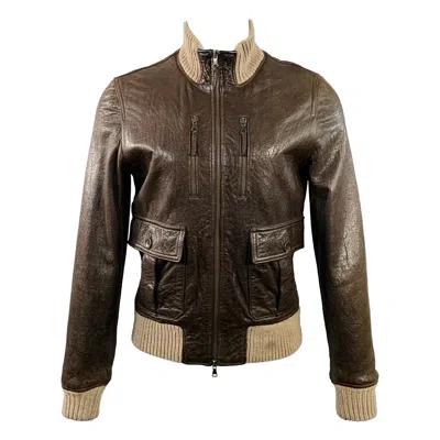 Pre-owned Daniele Alessandrini Size S Brown Ribbed Leather Bomber Jacket