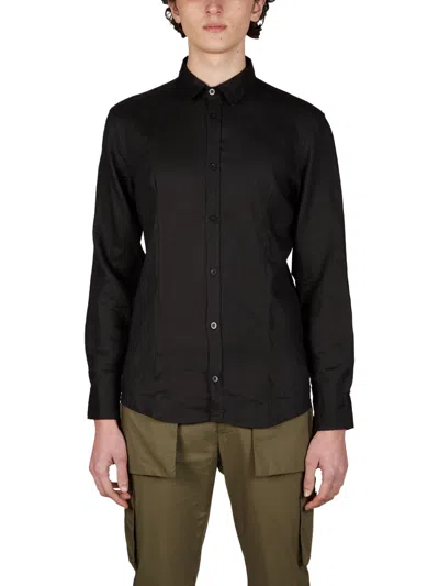 Daniele Alessandrini Slim Linen Shirt In Black
