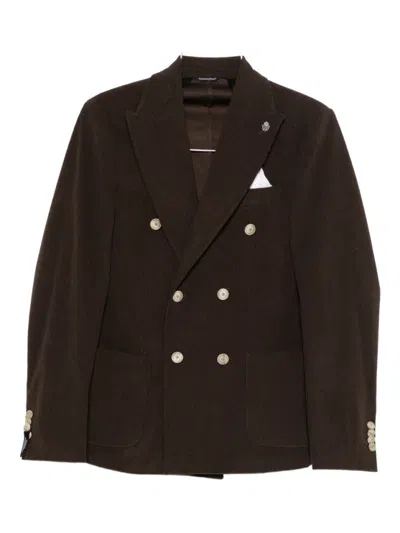 DANIELE ALESSANDRINI STRUCTURED DOUBLE-BREASTED BROWN CORDUROY JACKET