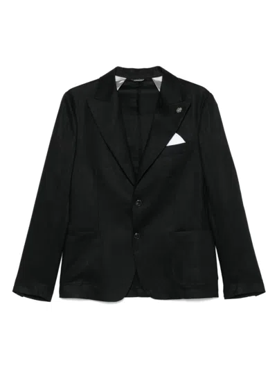 Daniele Alessandrini Tailored Black Linen Jacket With Notched Lapels