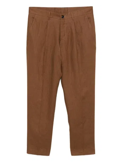 DANIELE ALESSANDRINI DANIELE ALESSANDRINI SOFT BROWN TROUSERS IN LINEN