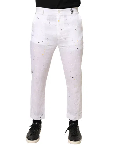 Daniele Alessandrini White Paint Print Skinnyfit Trouser Pants In Black