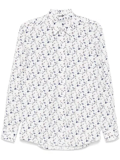Daniele Alessandrini White Shirt In Cotton With Blue Print