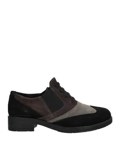 Daniele Ancarani Woman Lace-up Shoes Grey Size 8 Leather, Textile Fibers