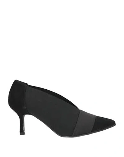 Daniele Ancarani Woman Pumps Black Size 6 Leather, Elastic Fibres