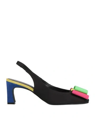 Daniele Ancarani Woman Pumps Black Size 7 Textile Fibers, Leather In Multi