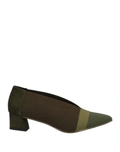 Daniele Ancarani Woman Pumps Dark Green Size 8 Textile Fibers, Soft Leather