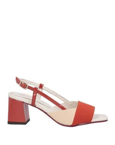 Daniele Ancarani Woman Sandals Rust Size 8 Textile Fibers, Leather In Red