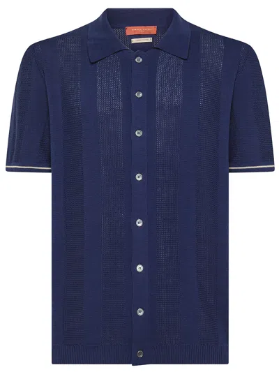 Daniele Fiesoli Blue Short-sleeved Button-up Polo Shirt In Cotton