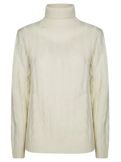 Daniele Fiesoli Cable Knit Sweater With High Turtleneck And Ribbed Details In Neutral