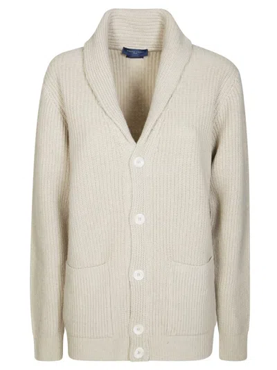 DANIELE FIESOLI CHUNKY RIBBED KNIT CARDIGAN WITH SHAWL COLLAR AND BUTTON-DOWN FRONT