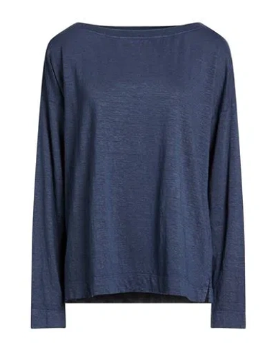 Daniele Fiesoli Collezione N_01 Woman T-shirt Navy Size L Linen, Elastane In Blue
