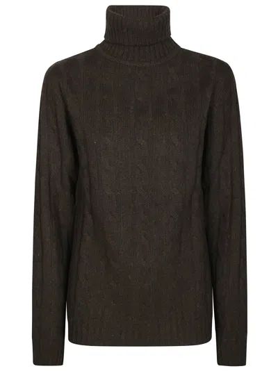 DANIELE FIESOLI DARK BROWN CABLE KNIT TURTLENECK SWEATER