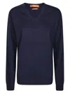 Daniele Fiesoli Deep Navy V-neck Sweater With Ribbed Hem And Cuffs In Blue