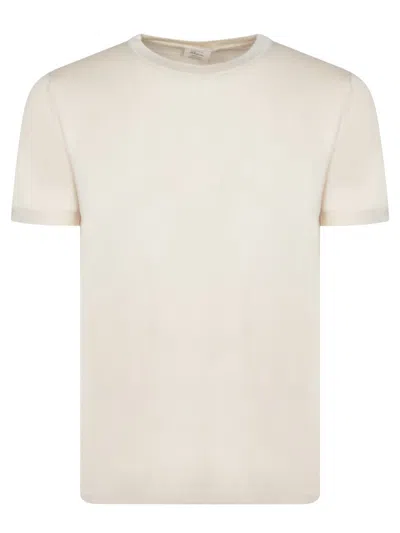 Daniele Fiesoli Ivory Silk T-shirt With Ribbed Crew Neck