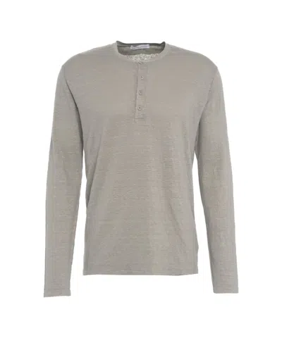 Daniele Fiesoli Linen Blend Longsleeve Shirt With Ribbed Collar In Gray