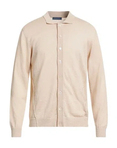 Daniele Fiesoli Man Cardigan Beige Size L Linen, Cotton In Brown