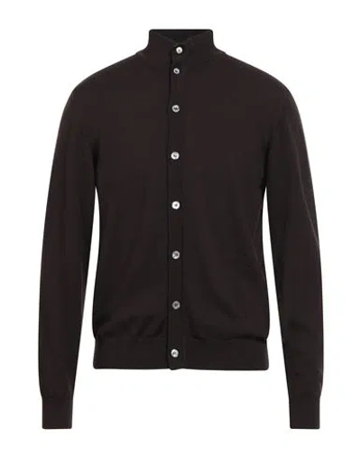 Daniele Fiesoli Man Cardigan Dark Brown Size L Merino Wool