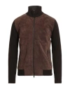 Daniele Fiesoli Man Cardigan Dark Brown Size Xl Merino Wool, Polyacrylic, Leather