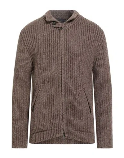 Daniele Fiesoli Man Cardigan Dark Brown Size Xxl Merino Wool, Polyamide
