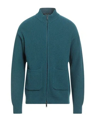 Daniele Fiesoli Man Cardigan Deep Teal Size L Merino Wool, Polyamide In Blue