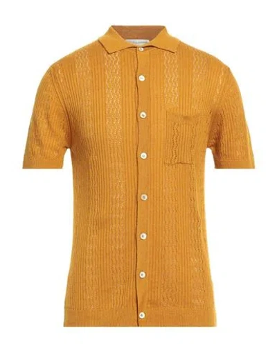 Daniele Fiesoli Man Cardigan Marigold Size L Linen, Organic Cotton In Yellow