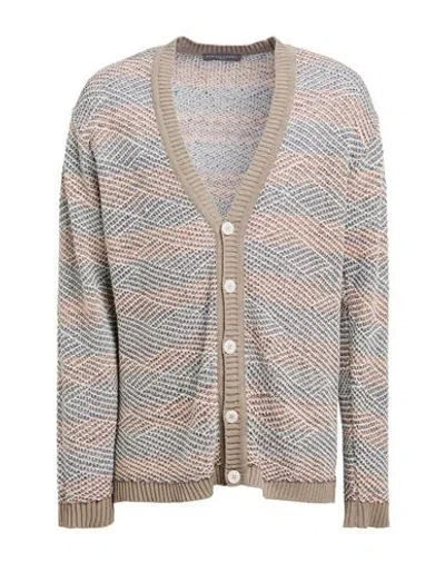 Daniele Fiesoli Man Cardigan Taupe Size L Linen, Cotton, Polyamide In Grey
