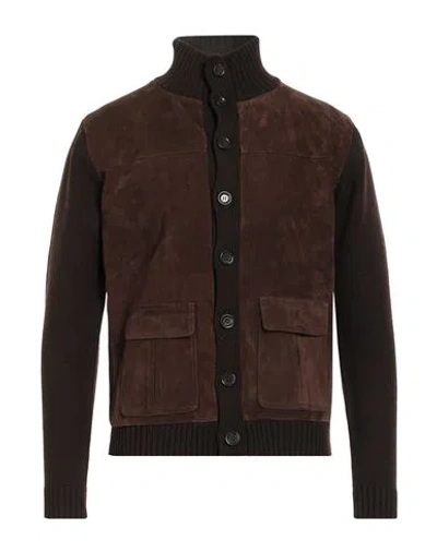 Daniele Fiesoli Man Jacket Chocolate Brown Size M Merino Wool, Polyacrylic, Soft Leather In Brown