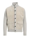 Daniele Fiesoli Man Jacket Light Grey Size L Merino Wool, Polyacrylic, Leather In Grey