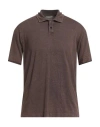 Daniele Fiesoli Man Polo Shirt Dark Brown Size L Linen, Elastane