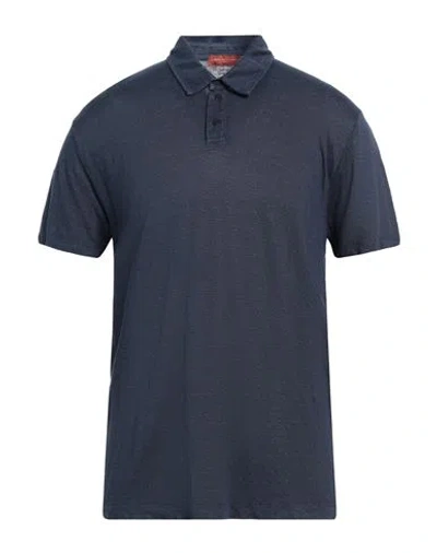 Daniele Fiesoli Man Polo Shirt Navy Size Xxl Linen, Elastane In Navy Blue