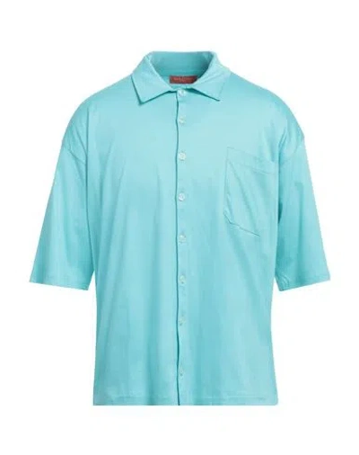 Daniele Fiesoli Man Polo Shirt Turquoise Size L Cotton In Blue