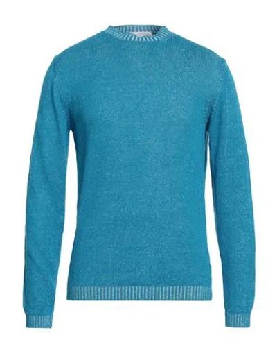 Daniele Fiesoli Man Sweater Azure Size L Linen, Organic Cotton In Blue