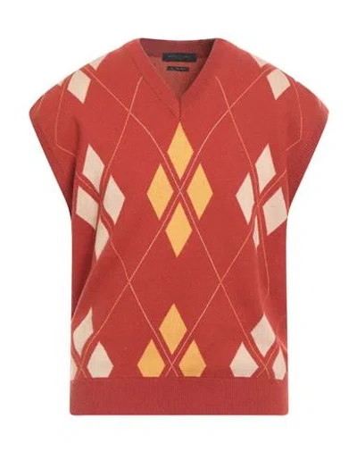 Daniele Fiesoli Man Sweater Brick Size L Cotton, Merino Wool, Cashmere In Orange