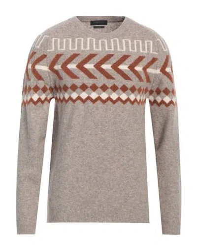 Daniele Fiesoli Man Sweater Taupe Size L Merino Wool, Polyamide, Elastane In Dove Grey